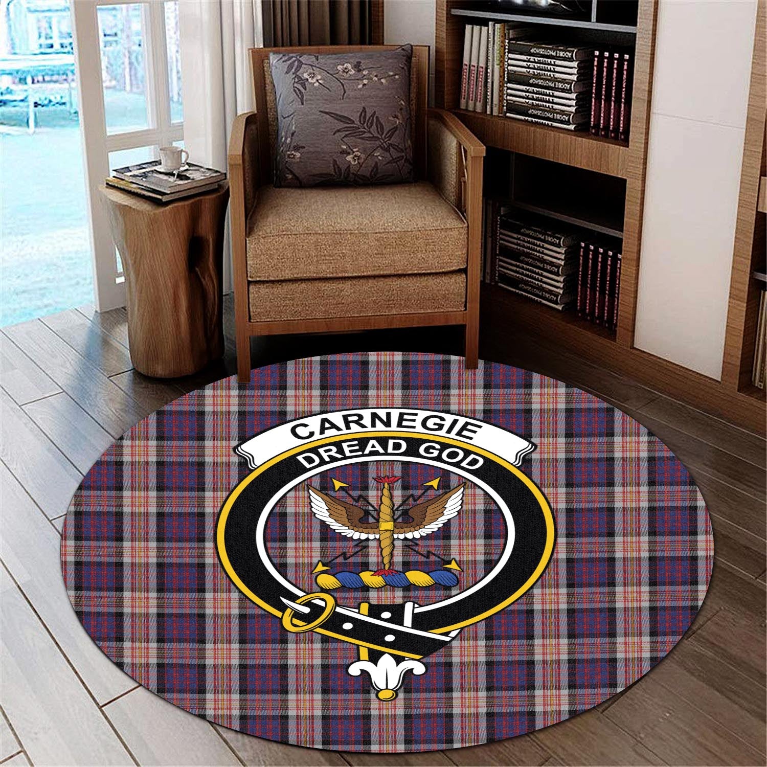 Carnegie Tartan Round Rug with Family Crest - Tartanvibesclothing