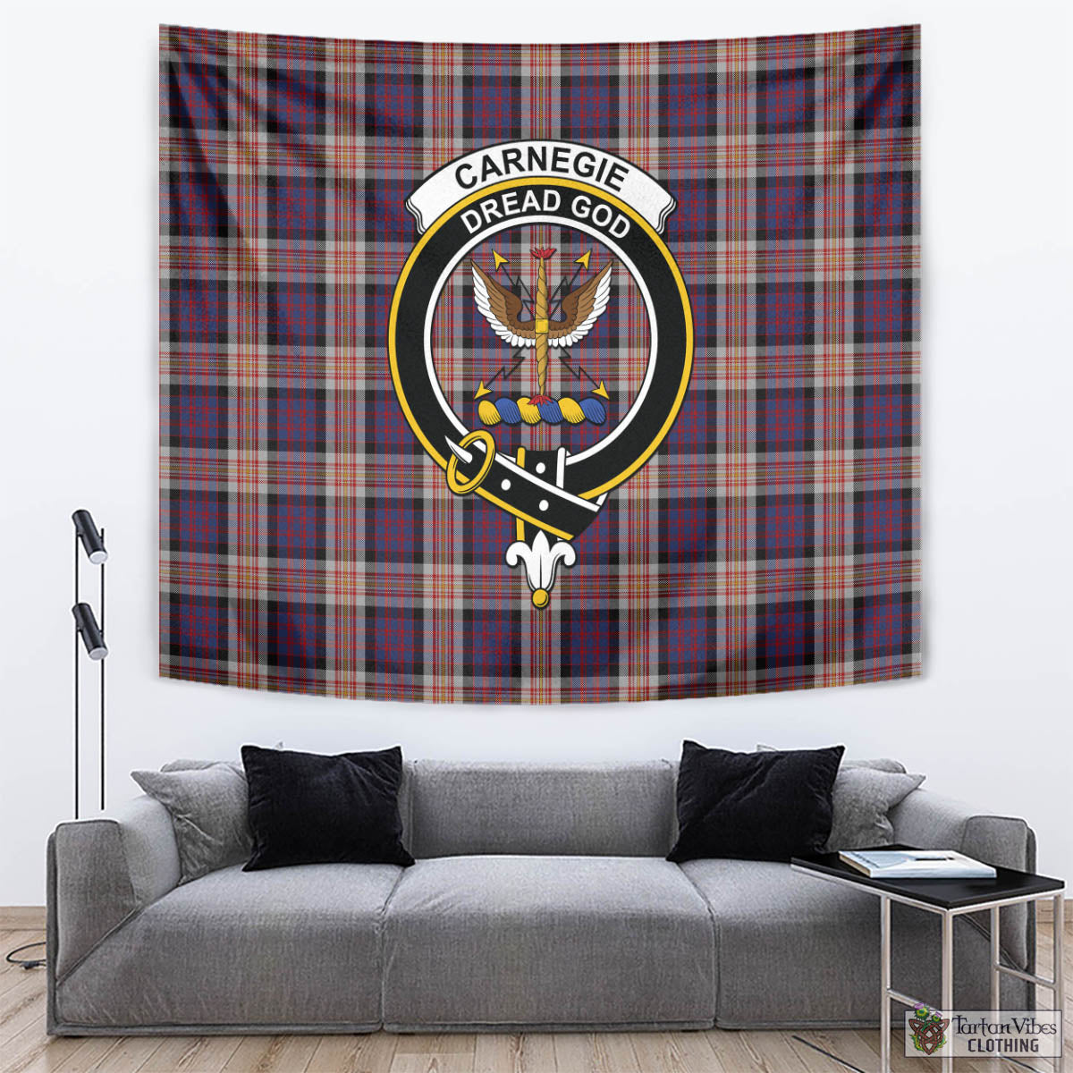 Tartan Vibes Clothing Carnegie Tartan Tapestry Wall Hanging and Home Decor for Room with Family Crest