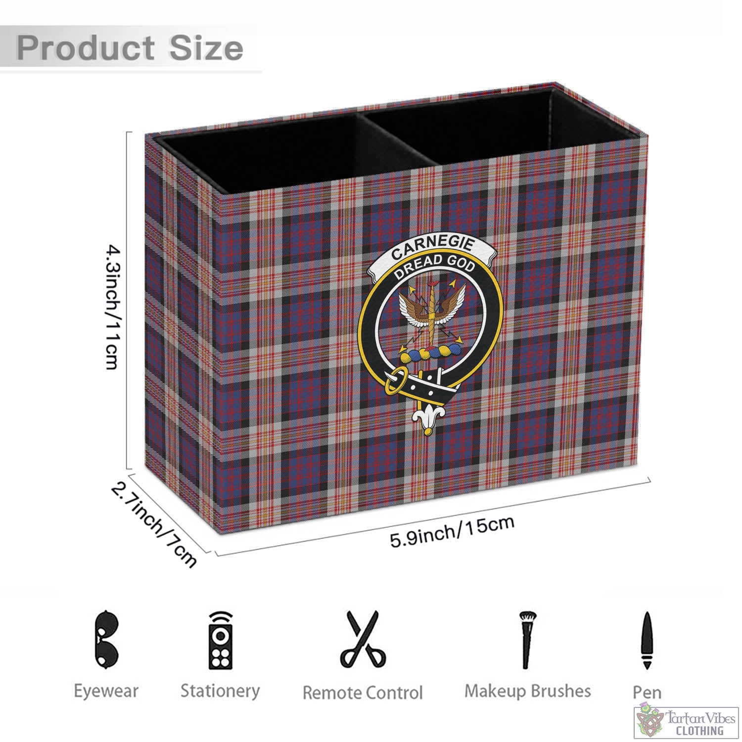 Tartan Vibes Clothing Carnegie Tartan Pen Holder with Family Crest