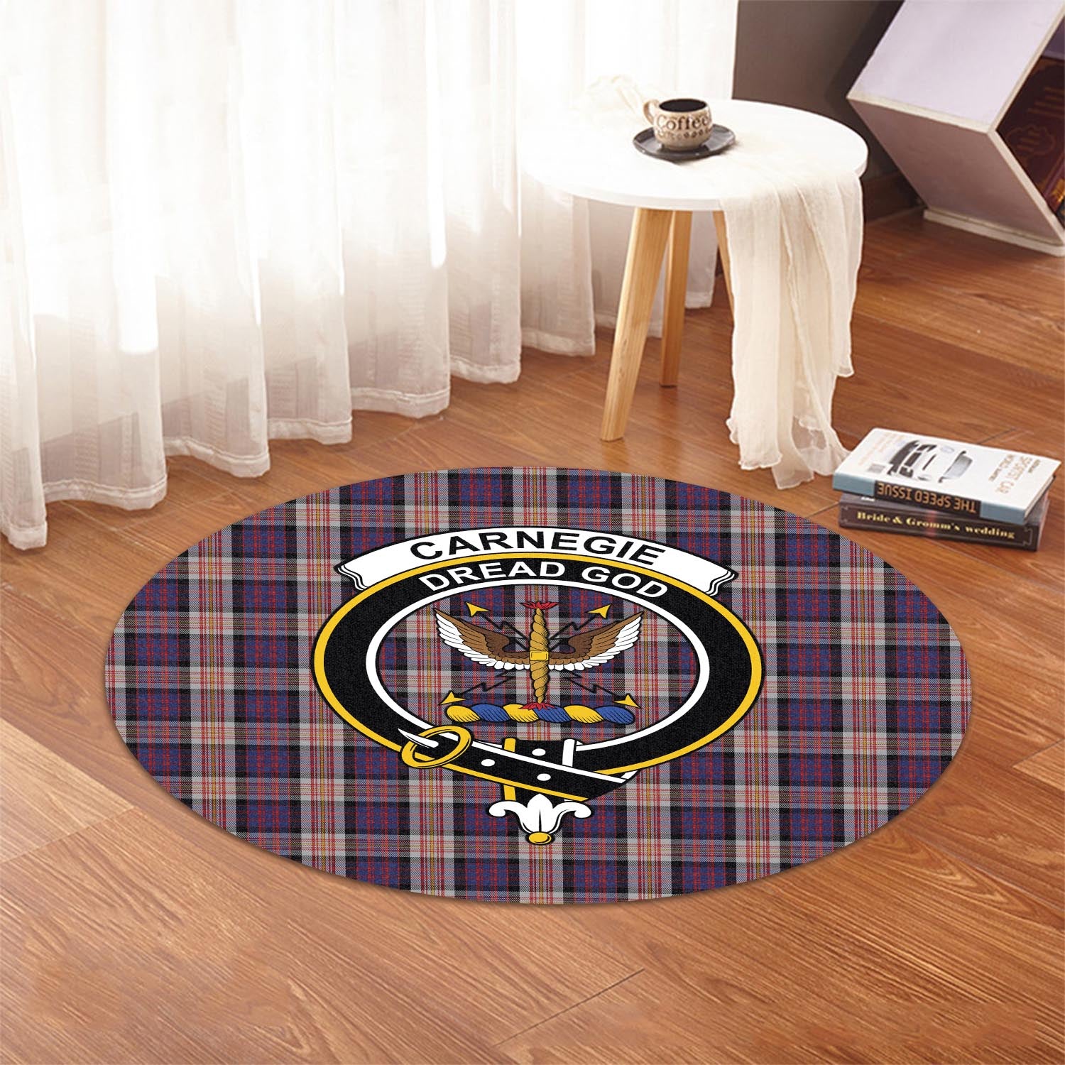 Carnegie Tartan Round Rug with Family Crest - Tartanvibesclothing