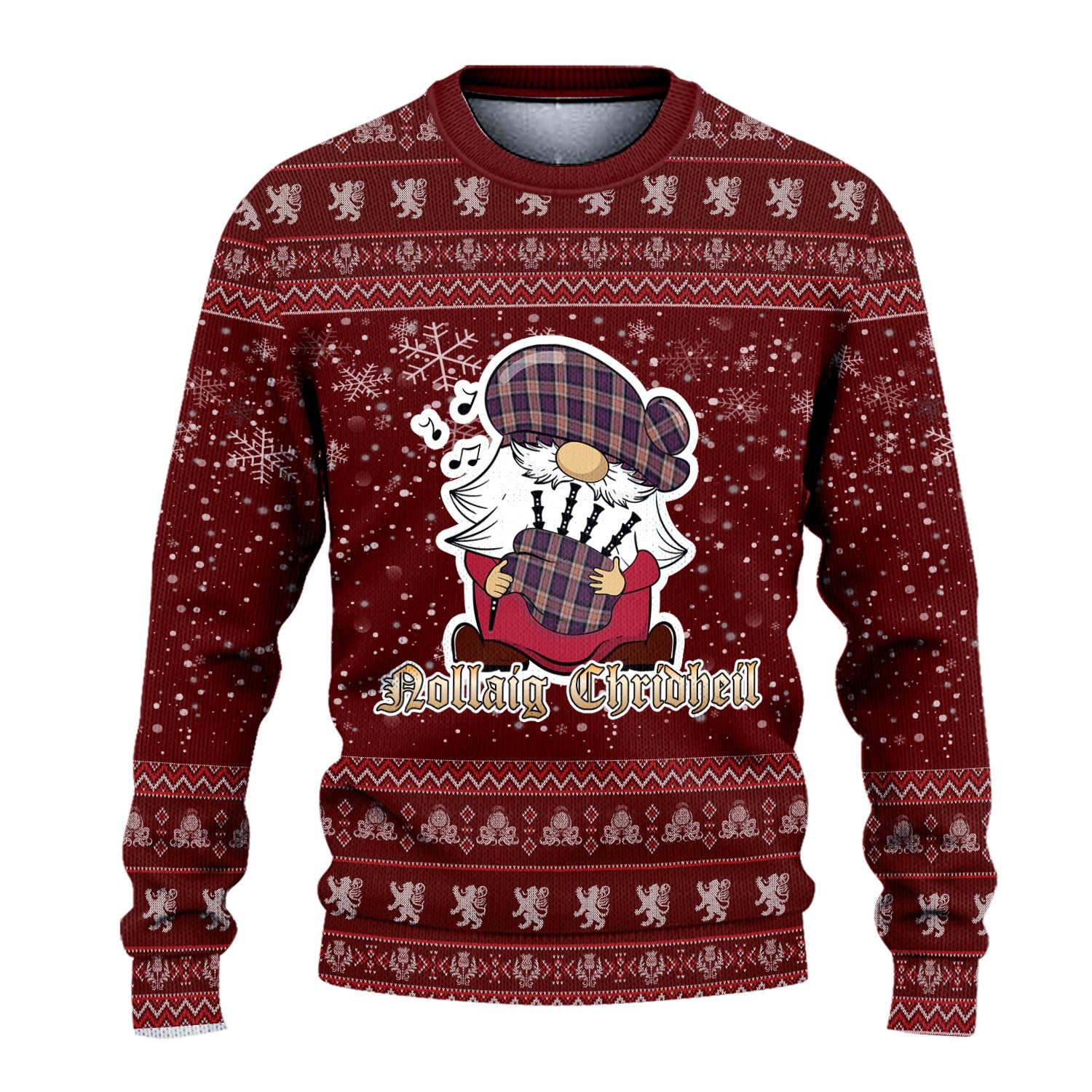 Carnegie Clan Christmas Family Knitted Sweater with Funny Gnome Playing Bagpipes - Tartanvibesclothing