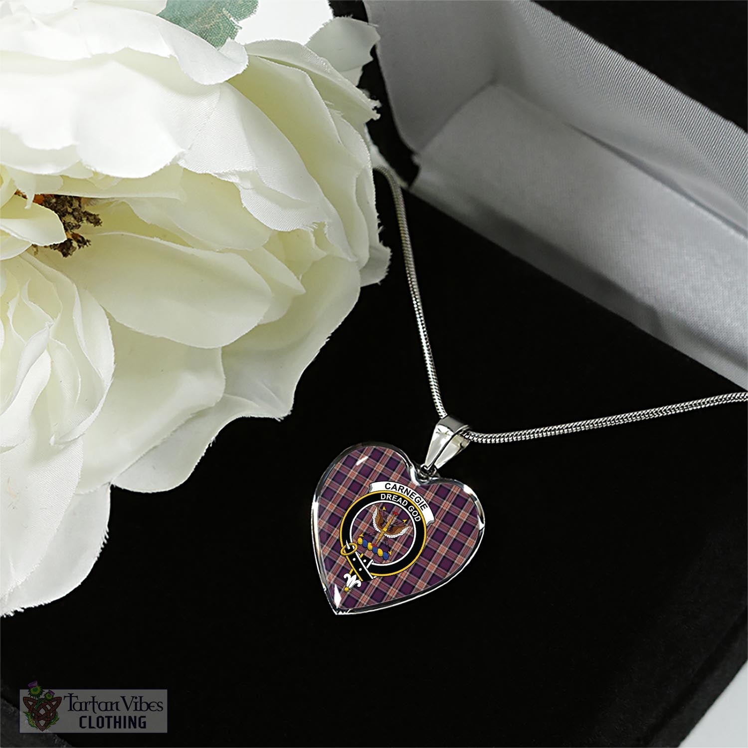 Tartan Vibes Clothing Carnegie Tartan Heart Necklace with Family Crest