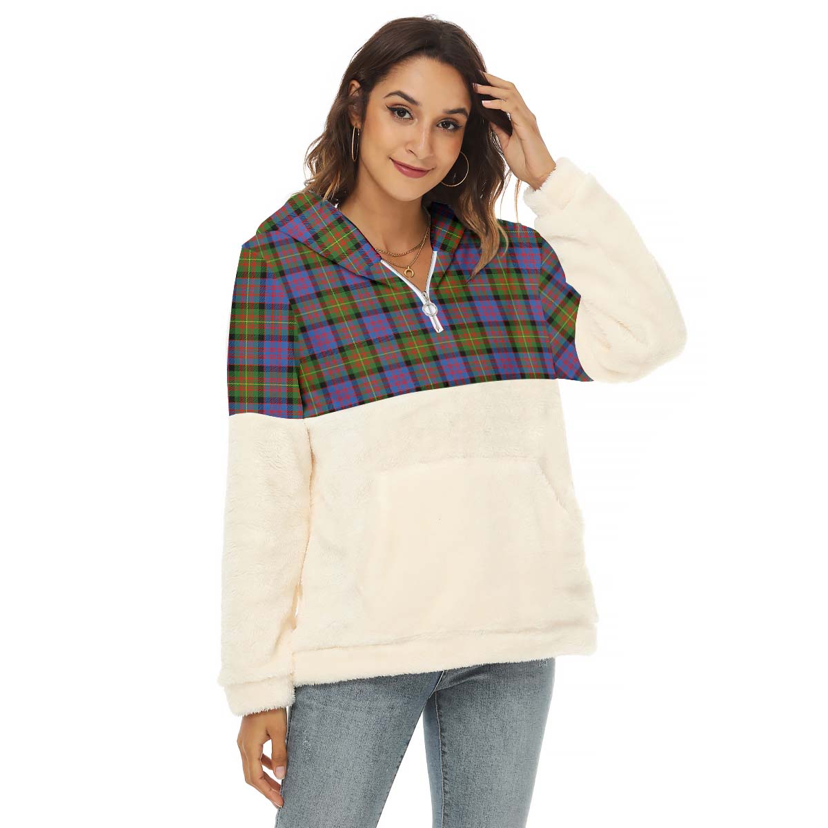 Carnegie Ancient Tartan Women's Borg Fleece Hoodie With Half Zip Female - Tartan Vibes Clothing