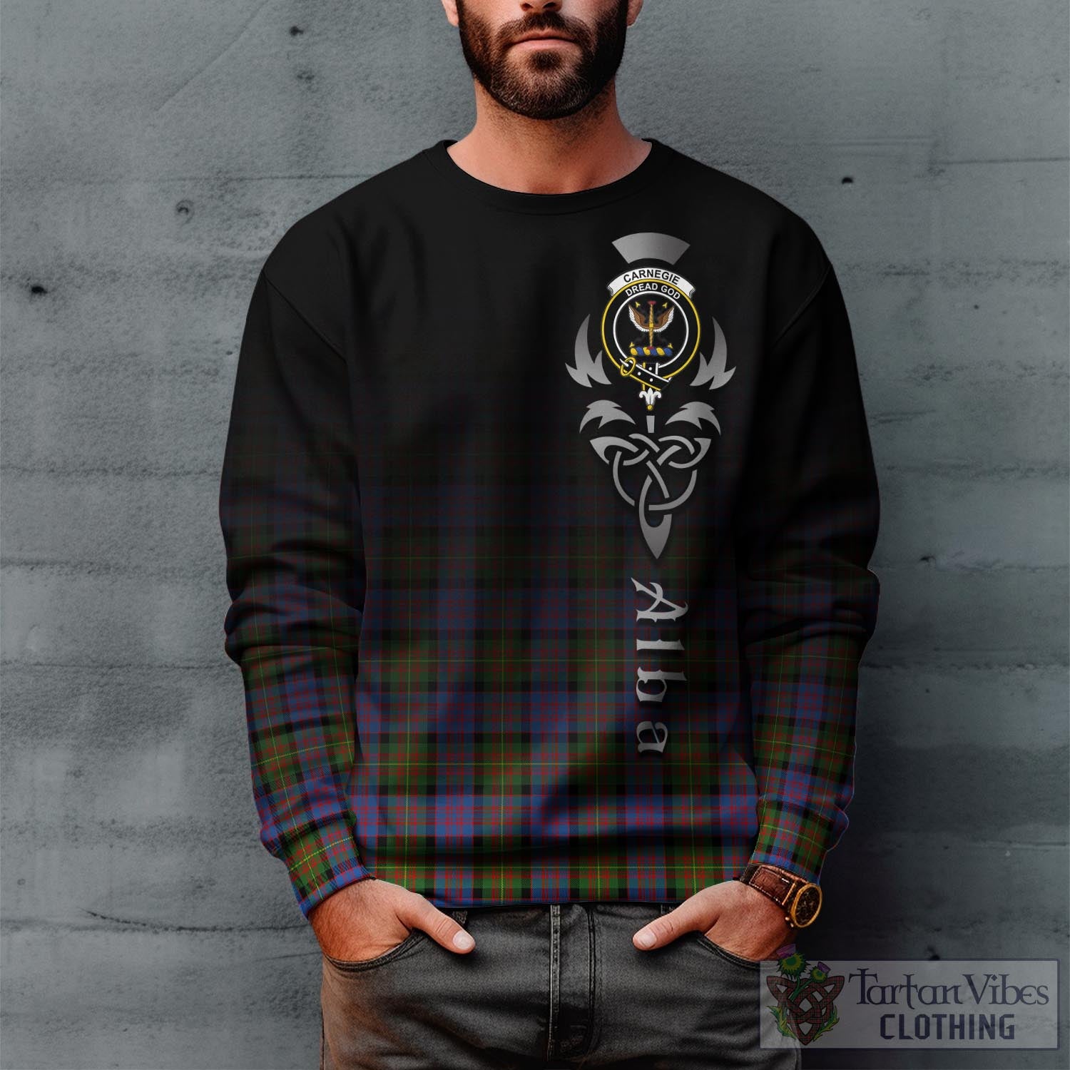 Tartan Vibes Clothing Carnegie Ancient Tartan Sweatshirt Featuring Alba Gu Brath Family Crest Celtic Inspired