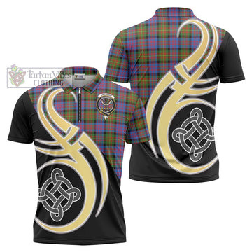 Carnegie Ancient Tartan Zipper Polo Shirt with Family Crest and Celtic Symbol Style