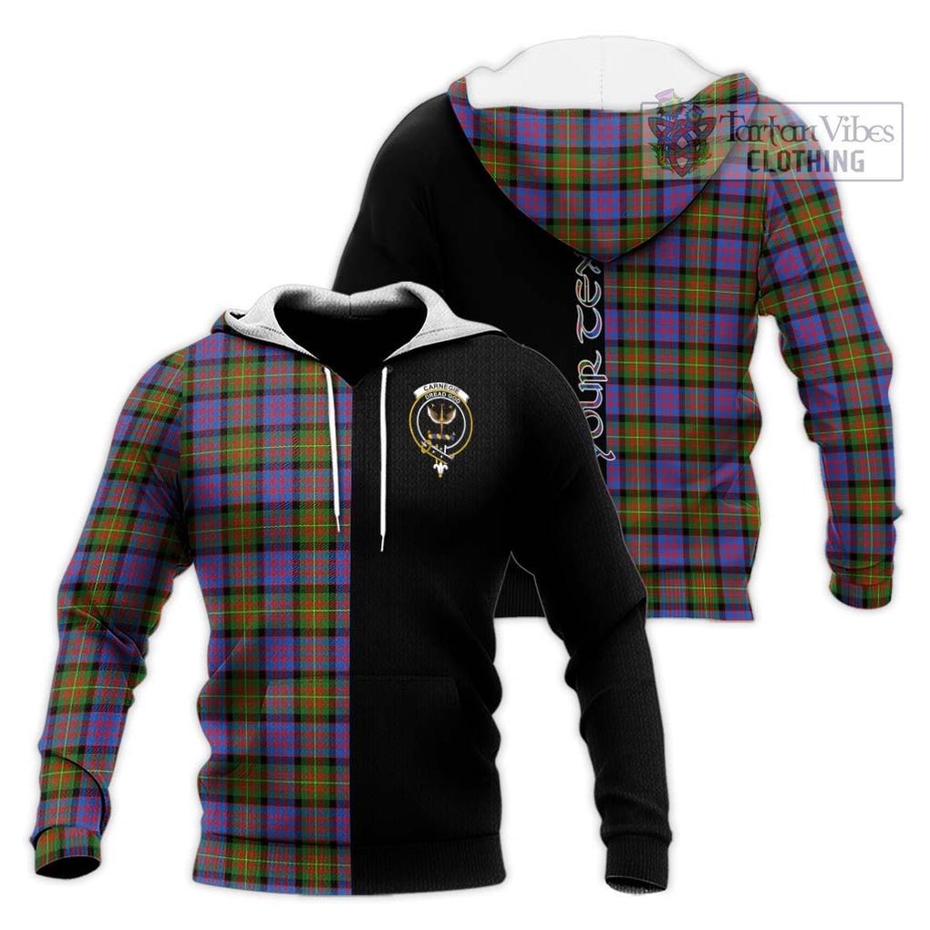 Carnegie Ancient Tartan Knitted Hoodie with Family Crest and Half Of Me Style Unisex Knitted Pullover Hoodie - Tartanvibesclothing Shop