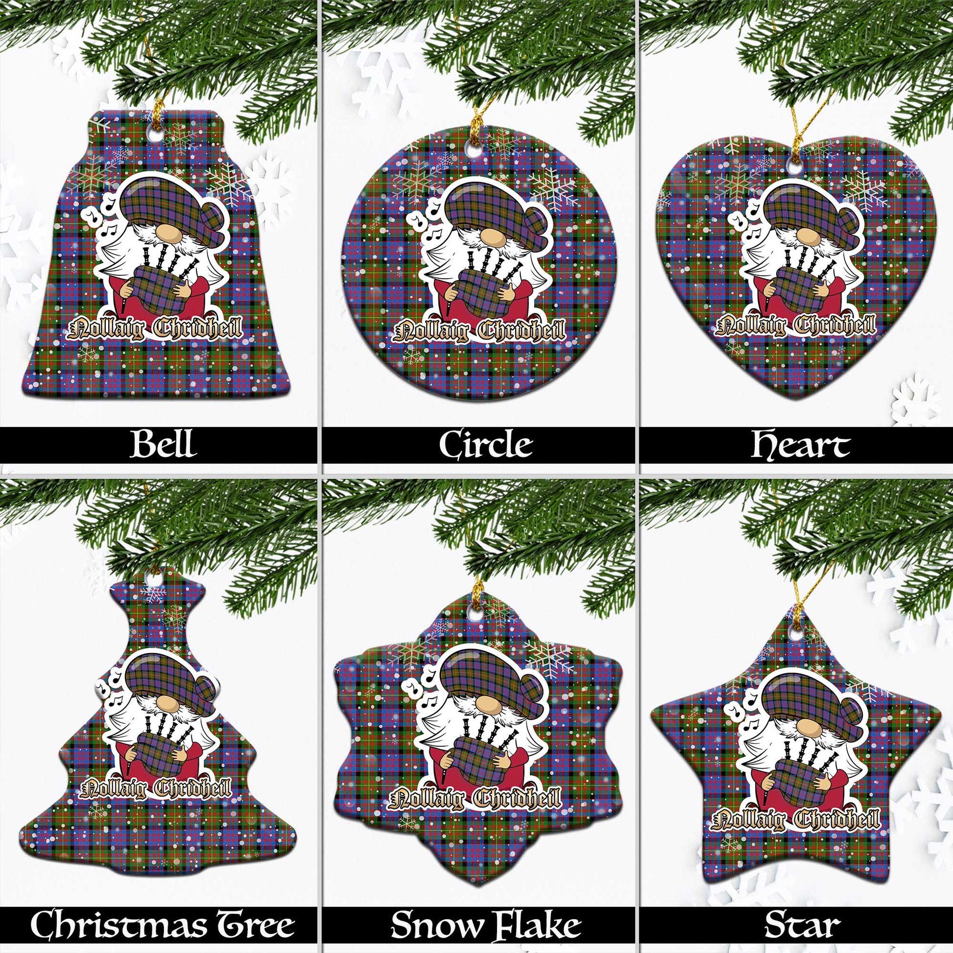 Carnegie Ancient Tartan Christmas Ornaments with Scottish Gnome Playing Bagpipes Ceramic - Tartanvibesclothing