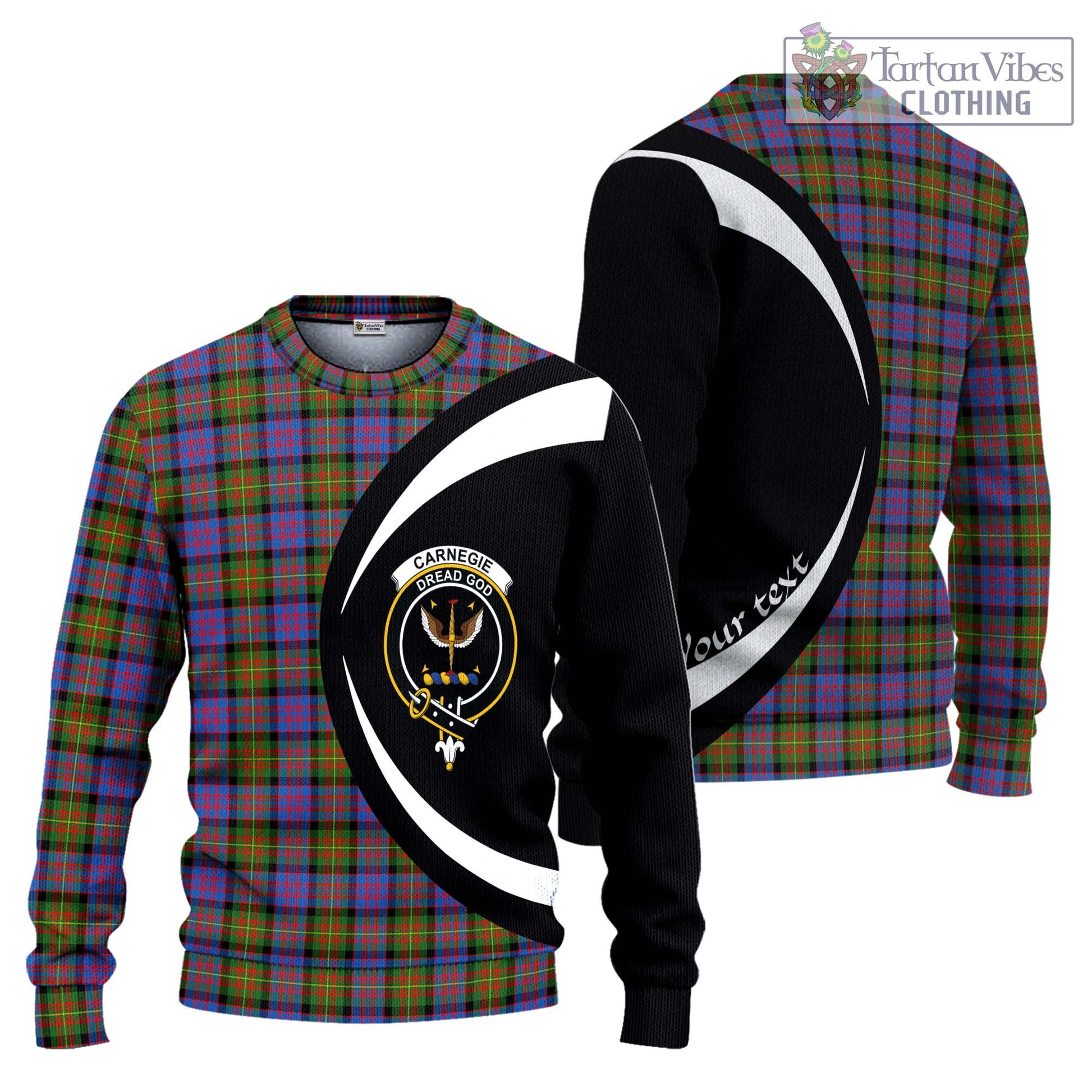 Tartan Vibes Clothing Carnegie Ancient Tartan Knitted Sweater with Family Crest Circle Style