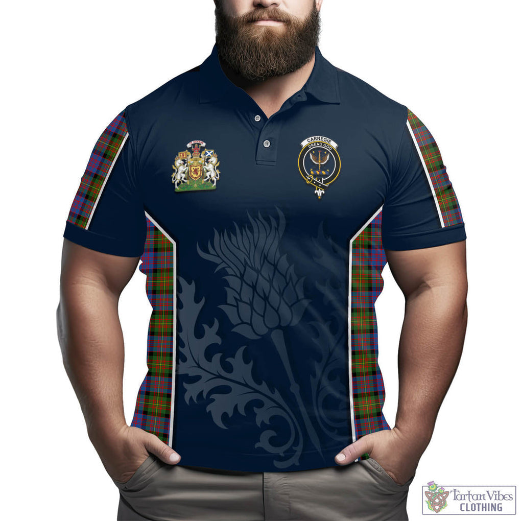 Tartan Vibes Clothing Carnegie Ancient Tartan Men's Polo Shirt with Family Crest and Scottish Thistle Vibes Sport Style