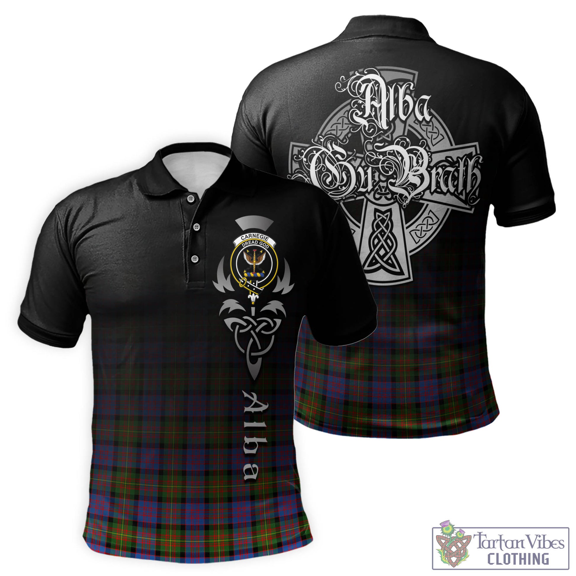 Tartan Vibes Clothing Carnegie Ancient Tartan Polo Shirt Featuring Alba Gu Brath Family Crest Celtic Inspired