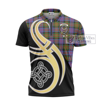 Carnegie Ancient Tartan Zipper Polo Shirt with Family Crest and Celtic Symbol Style