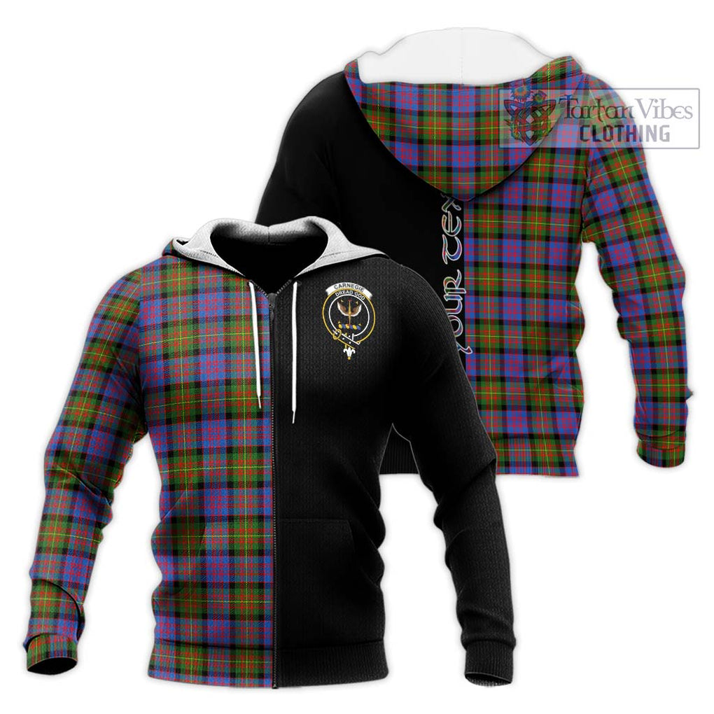 Carnegie Ancient Tartan Knitted Hoodie with Family Crest and Half Of Me Style Unisex Knitted Zip Hoodie - Tartanvibesclothing Shop