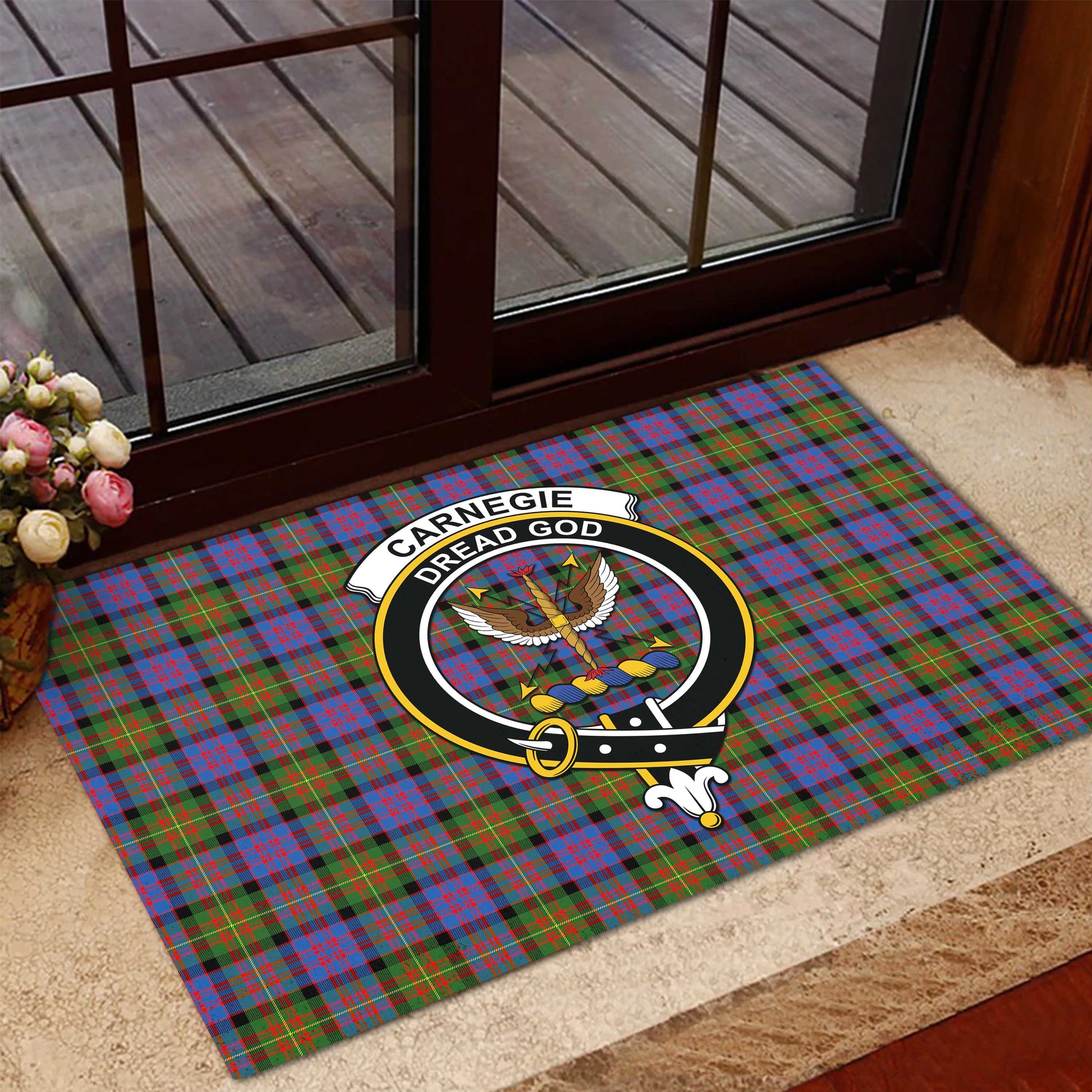 Carnegie Ancient Tartan Door Mat with Family Crest - Tartanvibesclothing