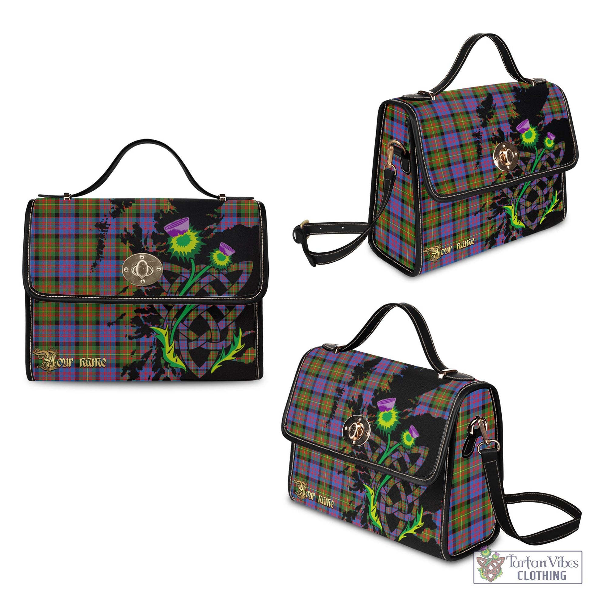 Tartan Vibes Clothing Carnegie Ancient Tartan Waterproof Canvas Bag with Scotland Map and Thistle Celtic Accents