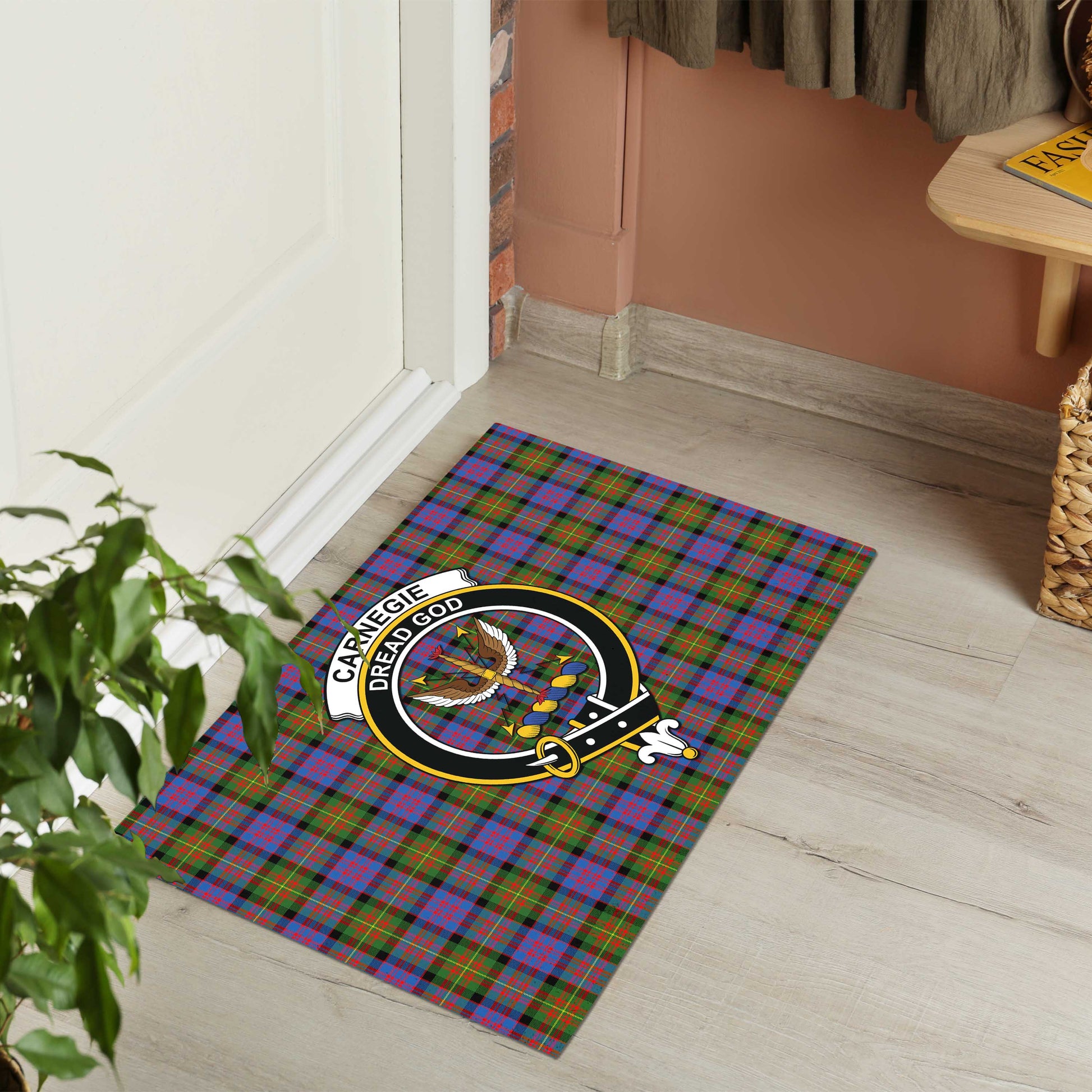 Carnegie Ancient Tartan Door Mat with Family Crest - Tartanvibesclothing