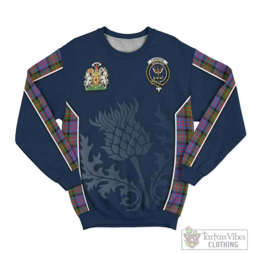 Tartan Vibes Clothing Carnegie Ancient Tartan Sweatshirt with Family Crest and Scottish Thistle Vibes Sport Style