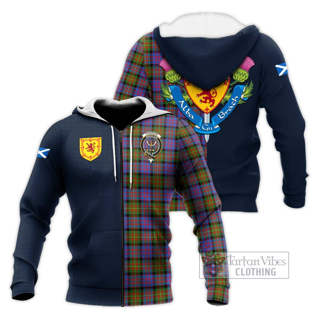 Tartan Vibes Clothing Carnegie Ancient Tartan Knitted Hoodie with Scottish Lion Royal Arm Half Style