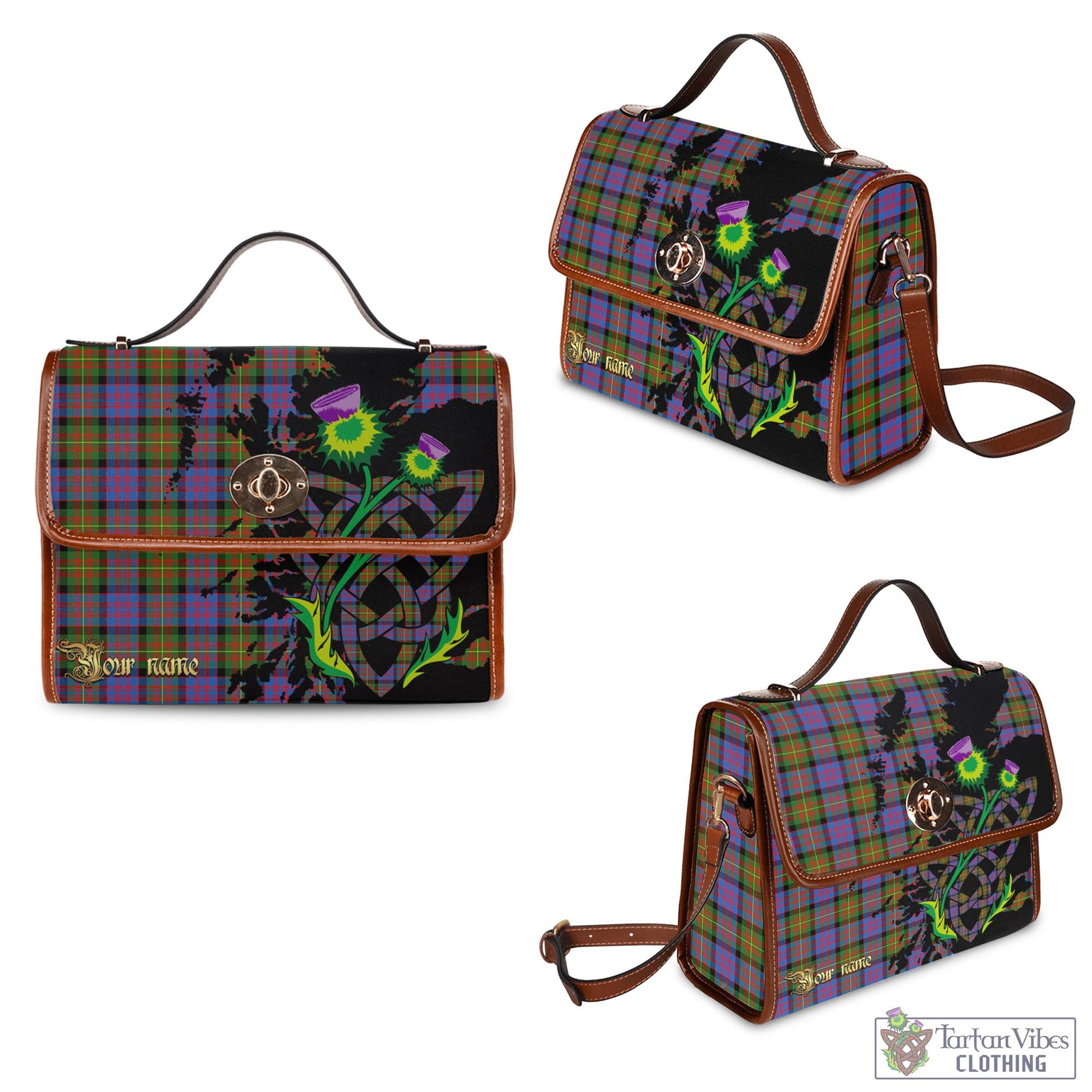 Tartan Vibes Clothing Carnegie Ancient Tartan Waterproof Canvas Bag with Scotland Map and Thistle Celtic Accents