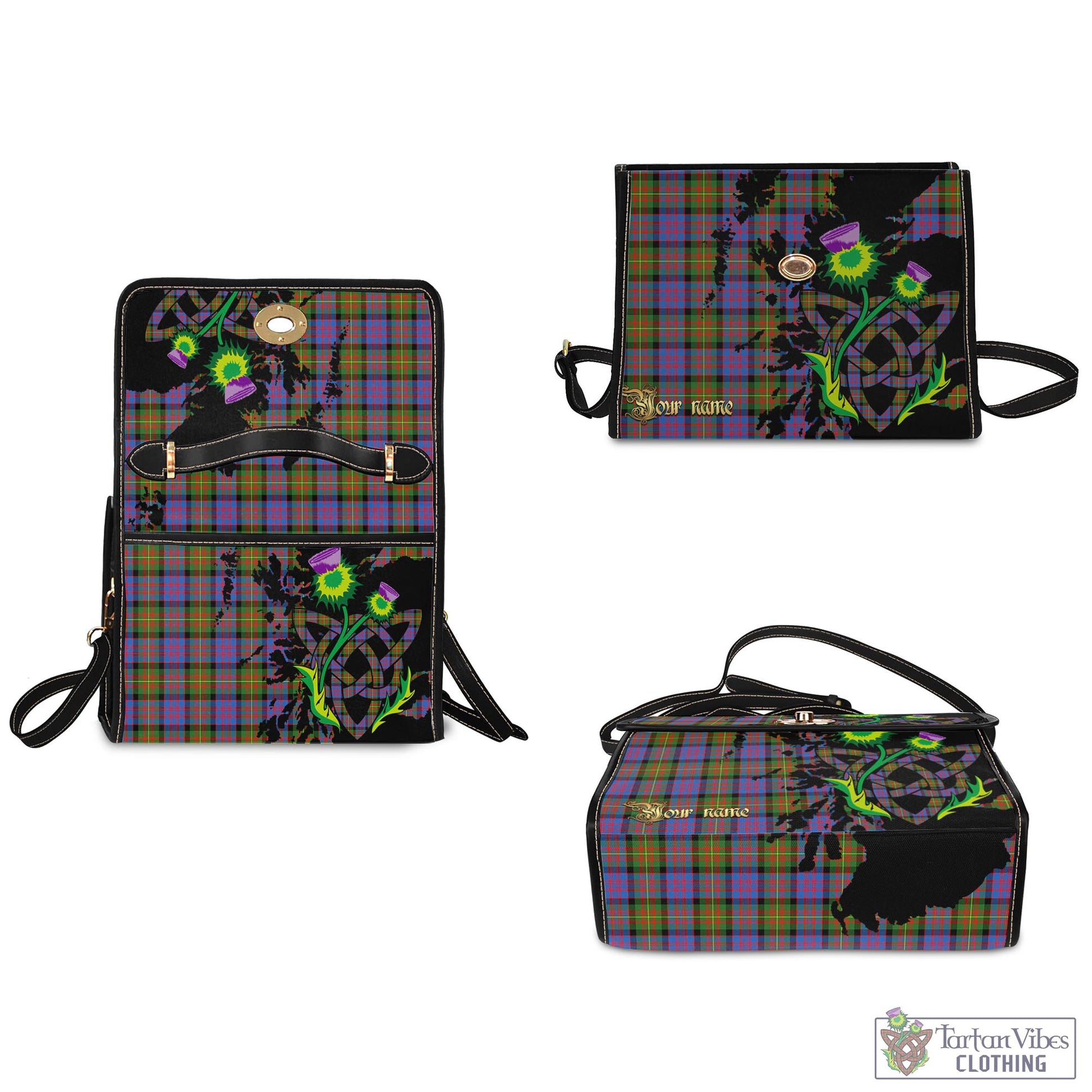 Tartan Vibes Clothing Carnegie Ancient Tartan Waterproof Canvas Bag with Scotland Map and Thistle Celtic Accents