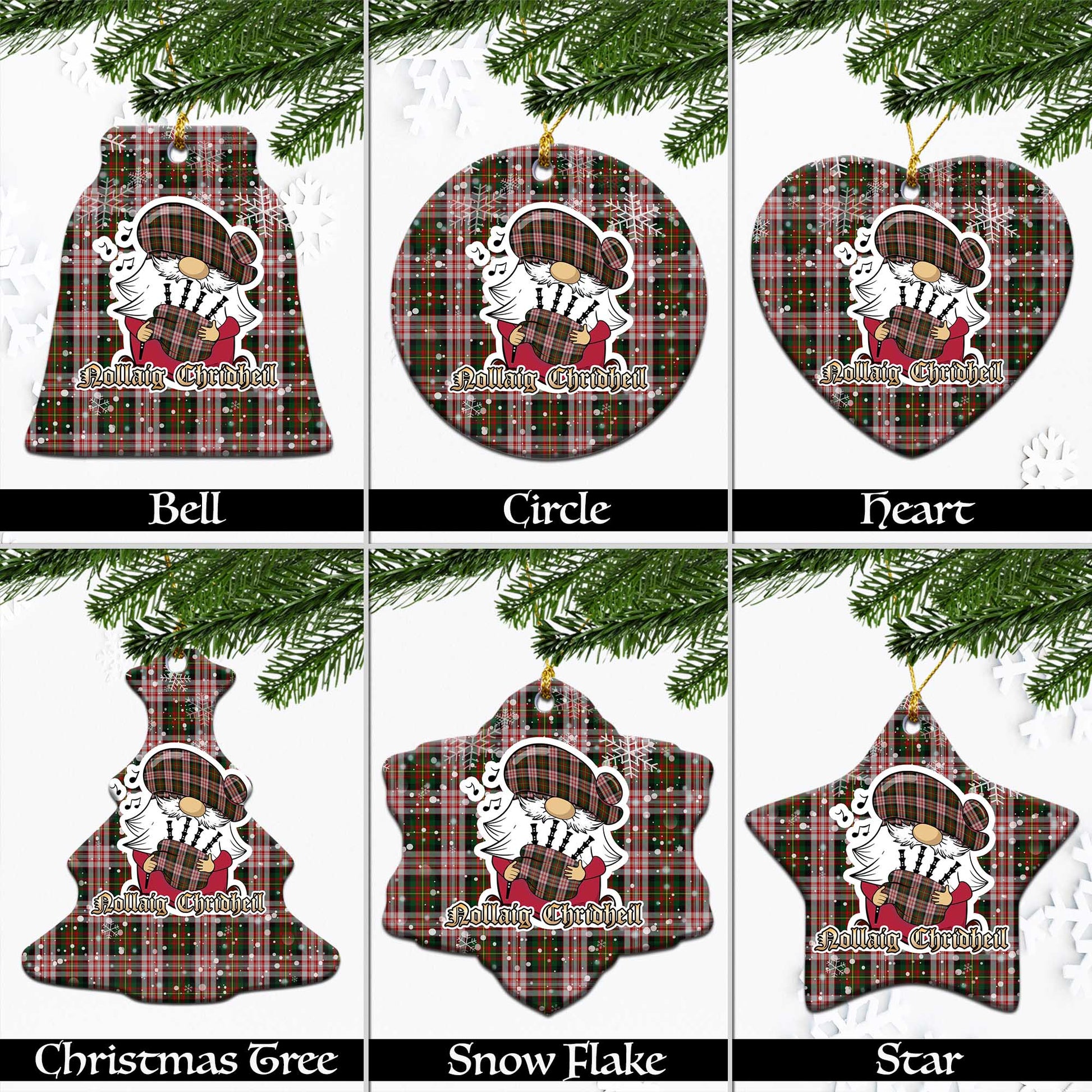 Carnegie Dress Tartan Christmas Ornaments with Scottish Gnome Playing Bagpipes Ceramic - Tartanvibesclothing