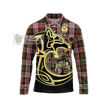 Carnegie Dress Tartan Long Sleeve Polo Shirt with Family Crest Celtic Wolf Style