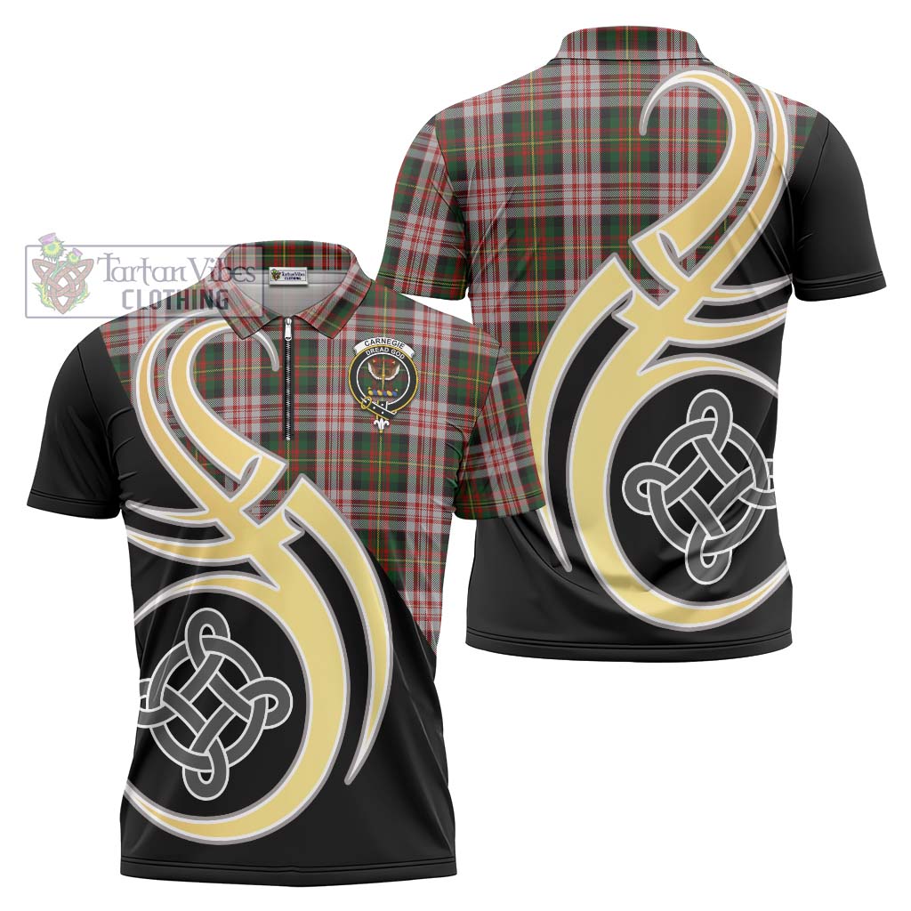 Tartan Vibes Clothing Carnegie Dress Tartan Zipper Polo Shirt with Family Crest and Celtic Symbol Style