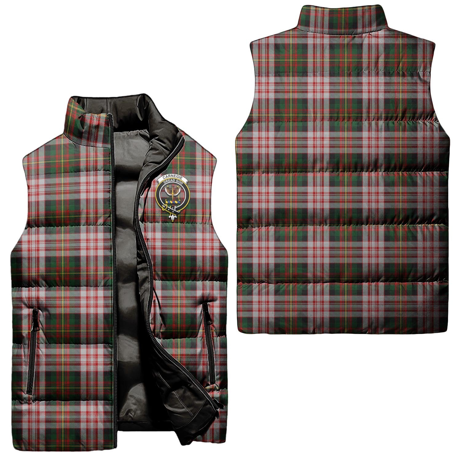 Carnegie Dress Tartan Sleeveless Puffer Jacket with Family Crest Unisex - Tartanvibesclothing