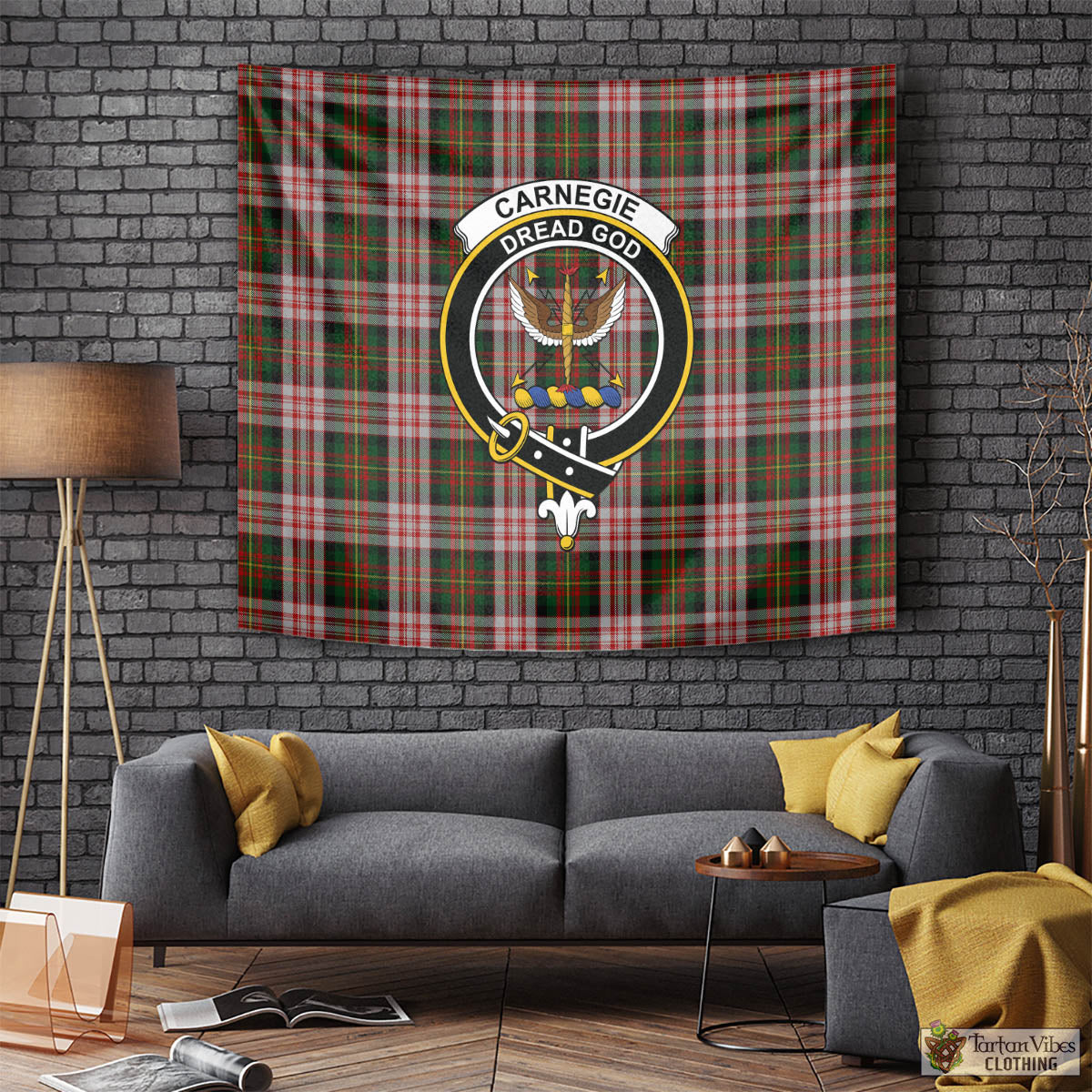 Tartan Vibes Clothing Carnegie Dress Tartan Tapestry Wall Hanging and Home Decor for Room with Family Crest