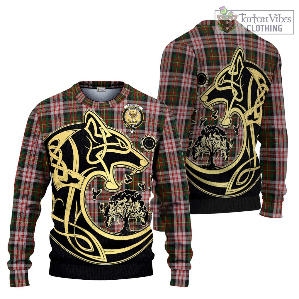 Carnegie Dress Tartan Knitted Sweater with Family Crest Celtic Wolf Style Unisex - Tartan Vibes Clothing