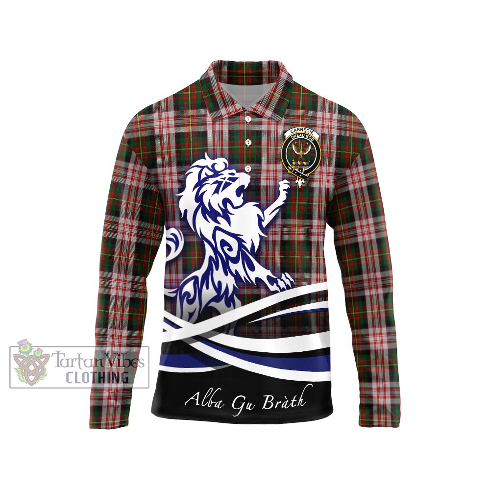 Carnegie Dress Tartan Long Sleeve Polo Shirt with Alba Gu Brath Regal Lion Emblem Unisex - Tartanvibesclothing Shop