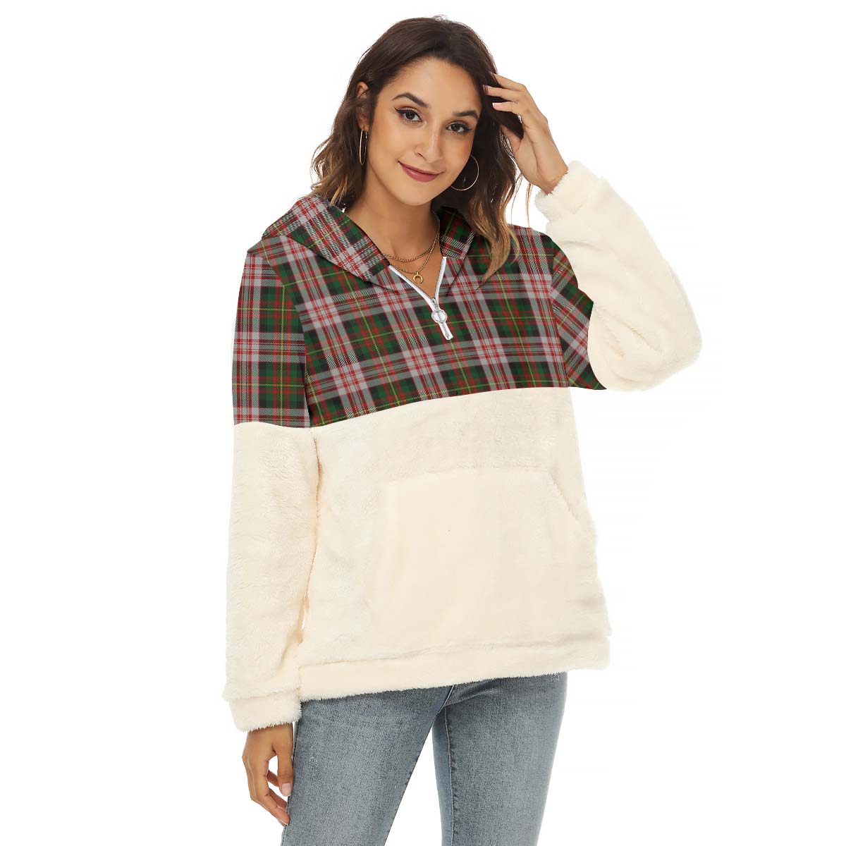 Carnegie Dress Tartan Women's Borg Fleece Hoodie With Half Zip Female - Tartan Vibes Clothing