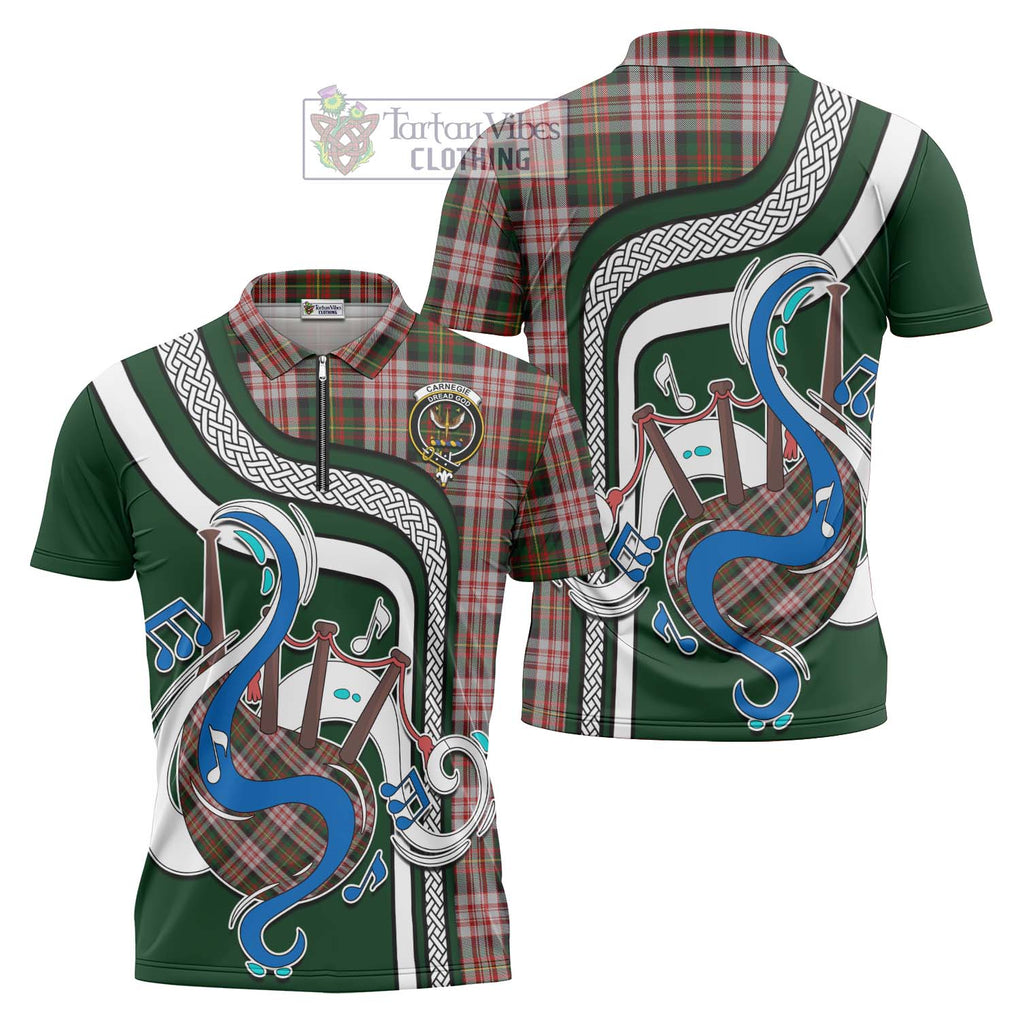 Carnegie Dress Tartan Zipper Polo Shirt with Epic Bagpipe Style Unisex - Tartanvibesclothing Shop