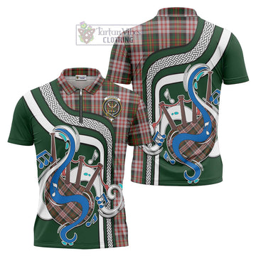 Carnegie Dress Tartan Zipper Polo Shirt with Epic Bagpipe Style