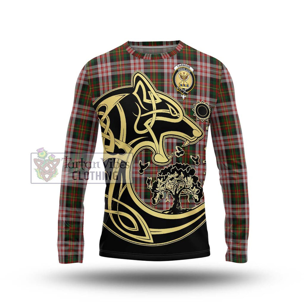 Carnegie Dress Tartan Long Sleeve T-Shirt with Family Crest Celtic Wolf Style Unisex - Tartan Vibes Clothing