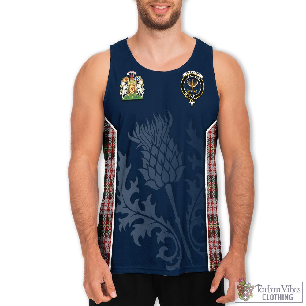 Tartan Vibes Clothing Carnegie Dress Tartan Men's Tanks Top with Family Crest and Scottish Thistle Vibes Sport Style