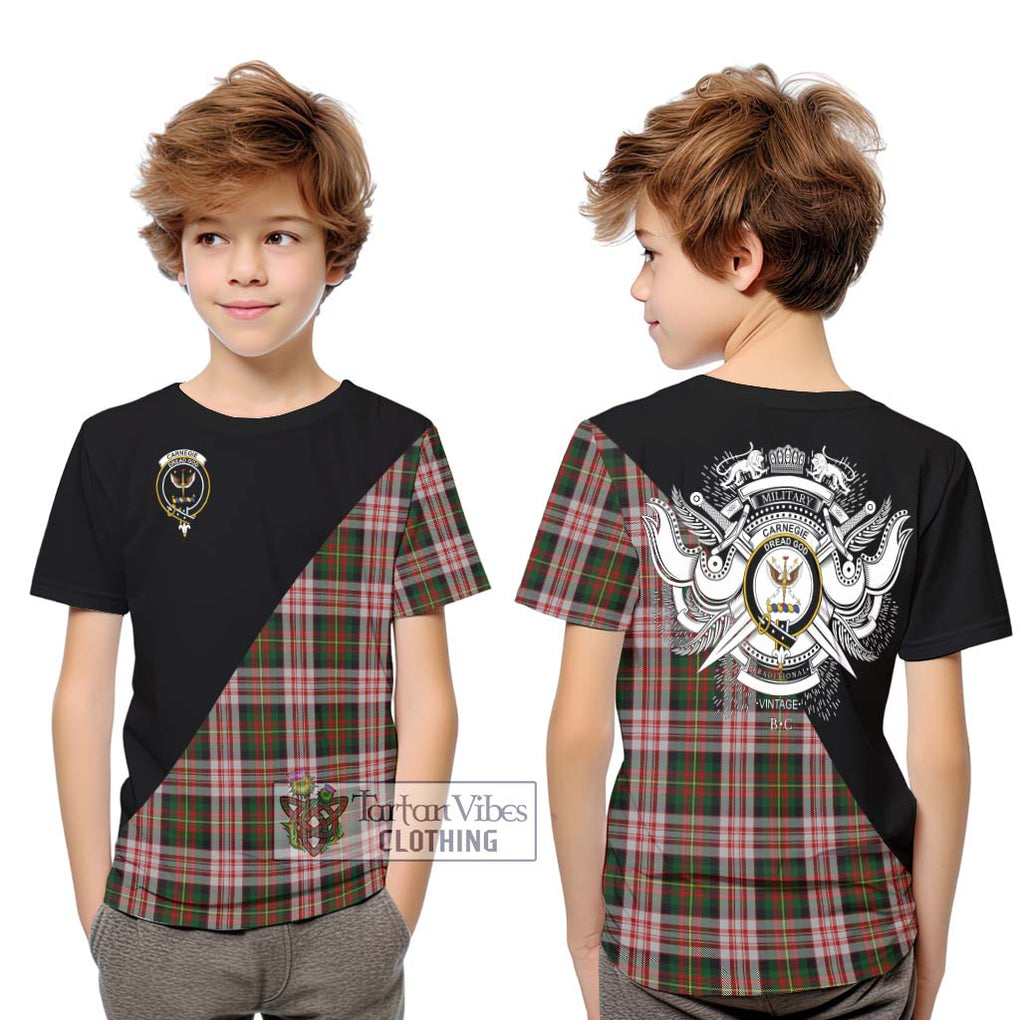 Carnegie Dress Tartan Kid T-Shirt with Family Crest and Military Logo Style Youth XL Size14 - Tartanvibesclothing Shop