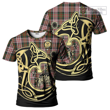 Carnegie Dress Tartan T-Shirt with Family Crest Celtic Wolf Style