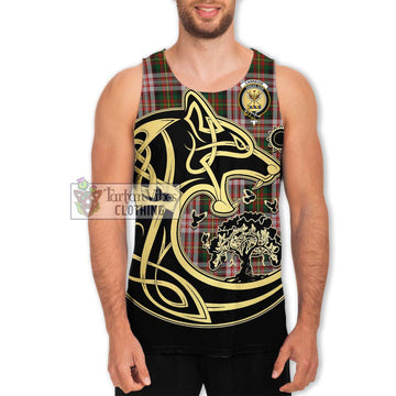 Carnegie Dress Tartan Men's Tank Top with Family Crest Celtic Wolf Style