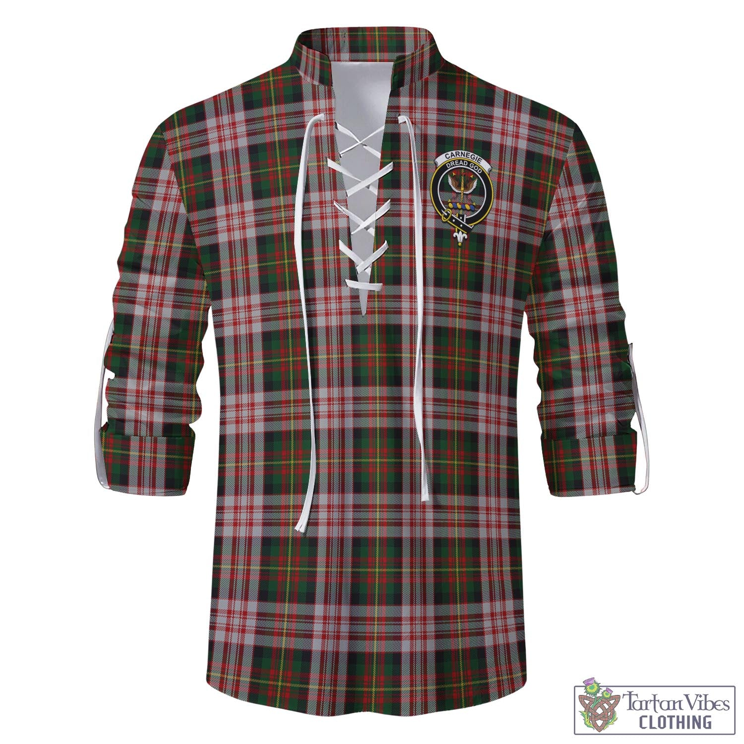 Tartan Vibes Clothing Carnegie Dress Tartan Men's Scottish Traditional Jacobite Ghillie Kilt Shirt with Family Crest