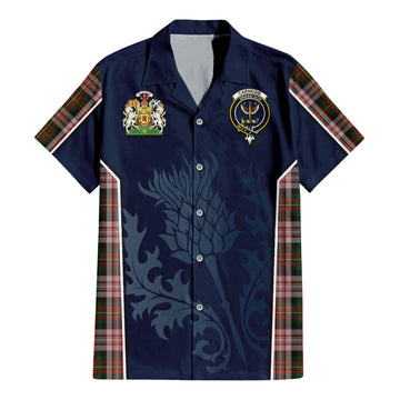 Carnegie Dress Tartan Short Sleeve Button Up Shirt with Family Crest and Scottish Thistle Vibes Sport Style