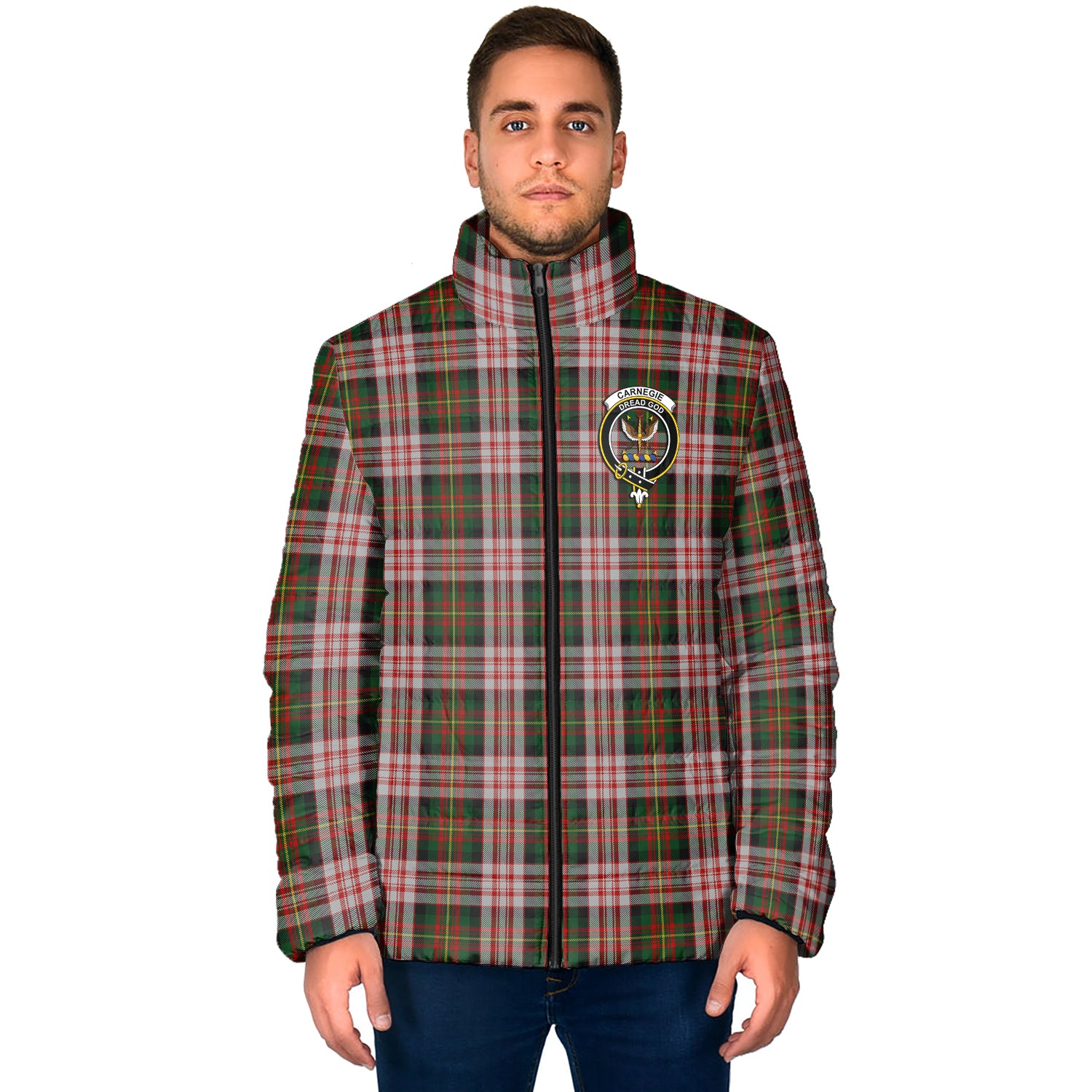 Carnegie Dress Tartan Padded Jacket with Family Crest - Tartan Vibes Clothing