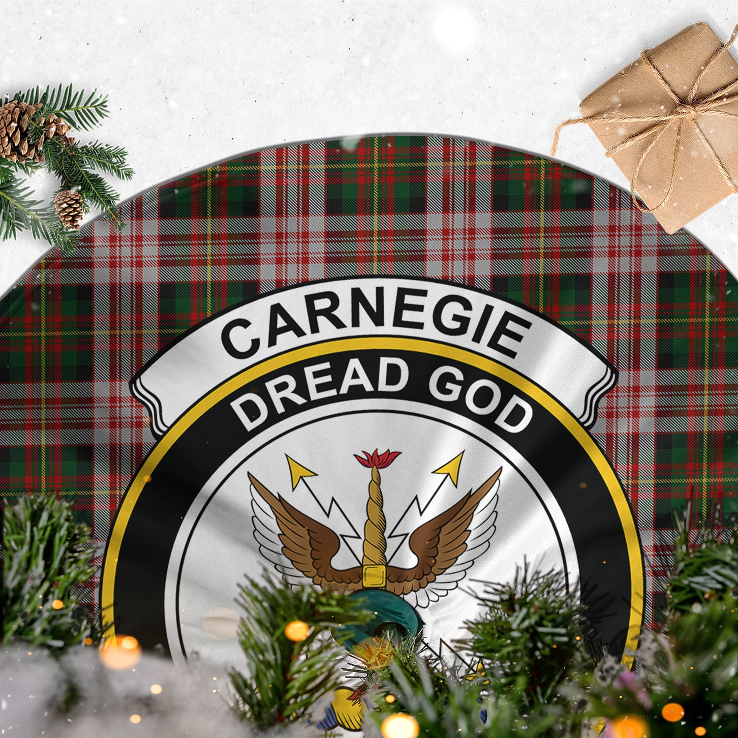 Carnegie Dress Tartan Christmas Tree Skirt with Family Crest - Tartanvibesclothing