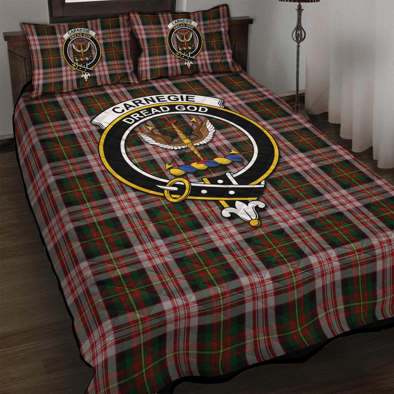 Carnegie Dress Tartan Quilt Bed Set with Family Crest - Tartan Vibes Clothing