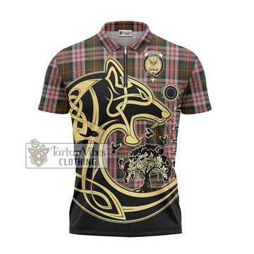 Carnegie Dress Tartan Zipper Polo Shirt with Family Crest Celtic Wolf Style