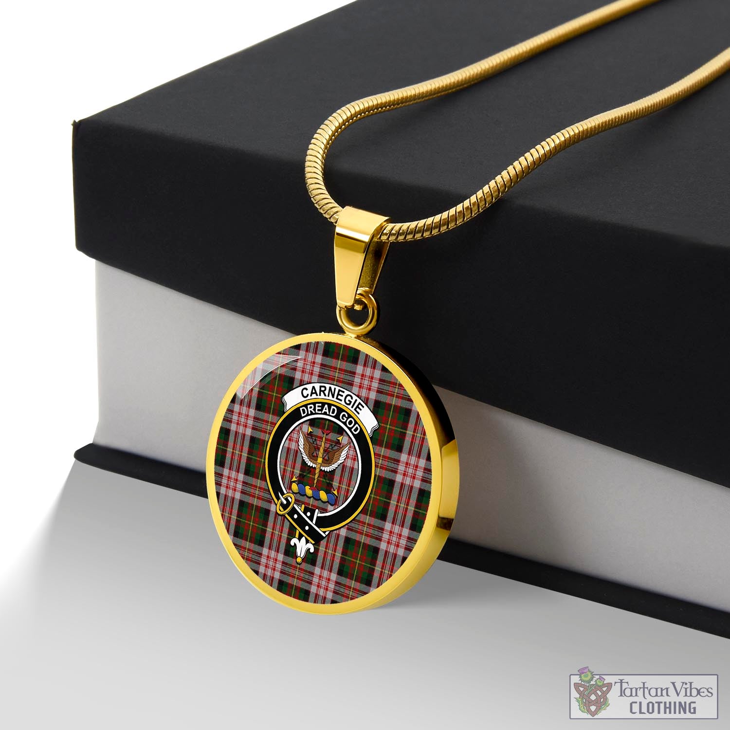 Tartan Vibes Clothing Carnegie Dress Tartan Circle Necklace with Family Crest