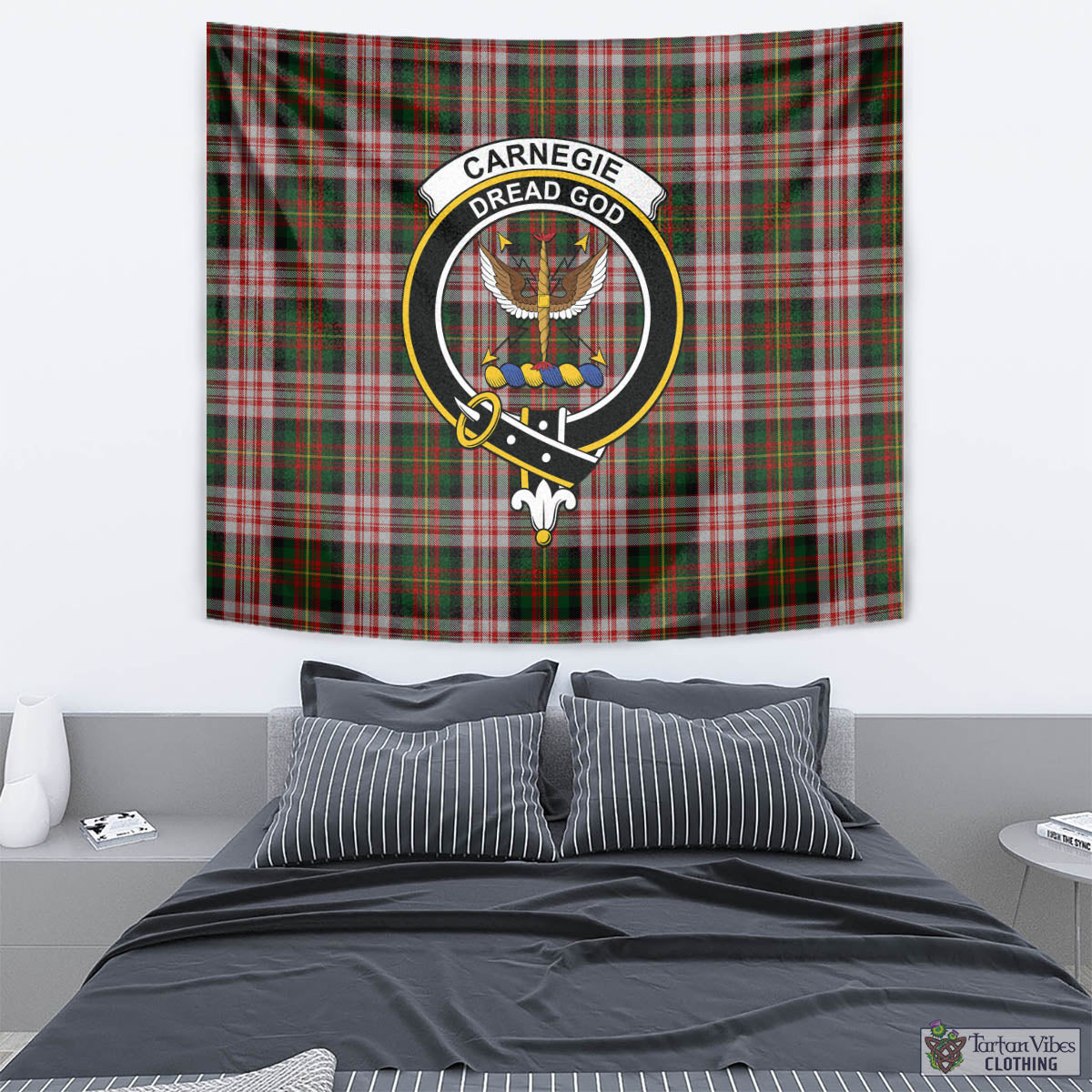 Tartan Vibes Clothing Carnegie Dress Tartan Tapestry Wall Hanging and Home Decor for Room with Family Crest