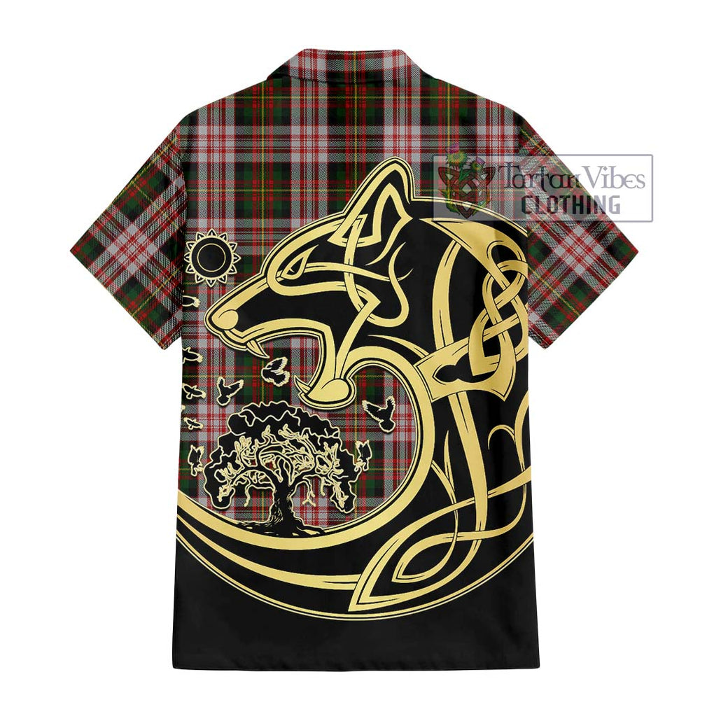 Carnegie Dress Tartan Short Sleeve Button Shirt with Family Crest Celtic Wolf Style - Tartan Vibes Clothing