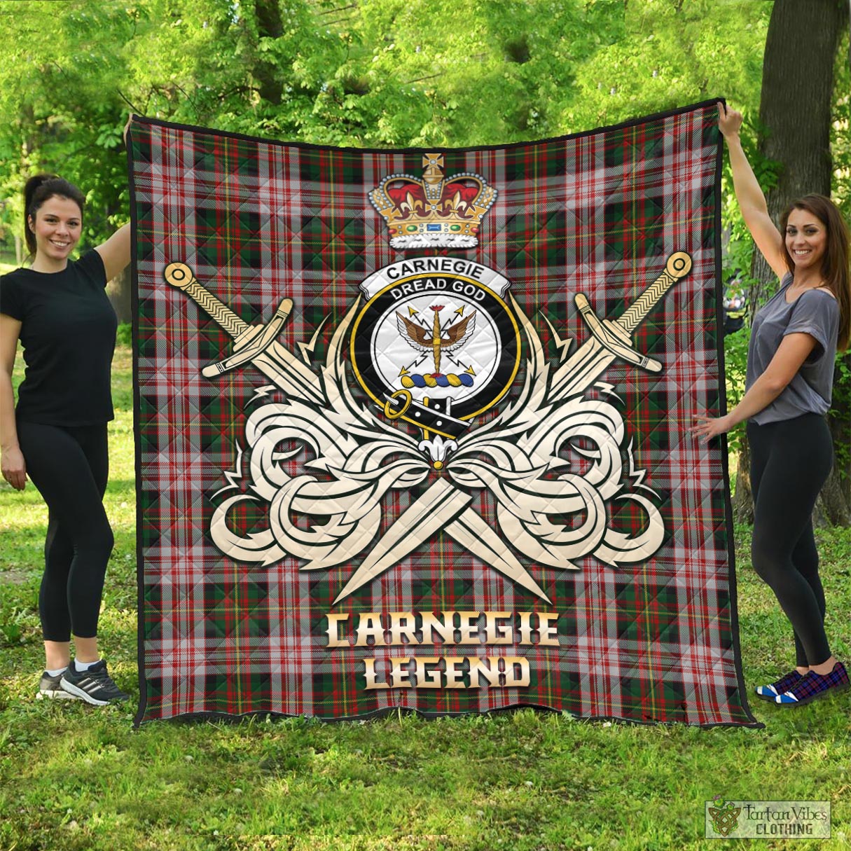 Tartan Vibes Clothing Carnegie Dress Tartan Quilt with Clan Crest and the Golden Sword of Courageous Legacy