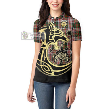 Carnegie Dress Tartan Women's Polo Shirt with Family Crest Celtic Wolf Style