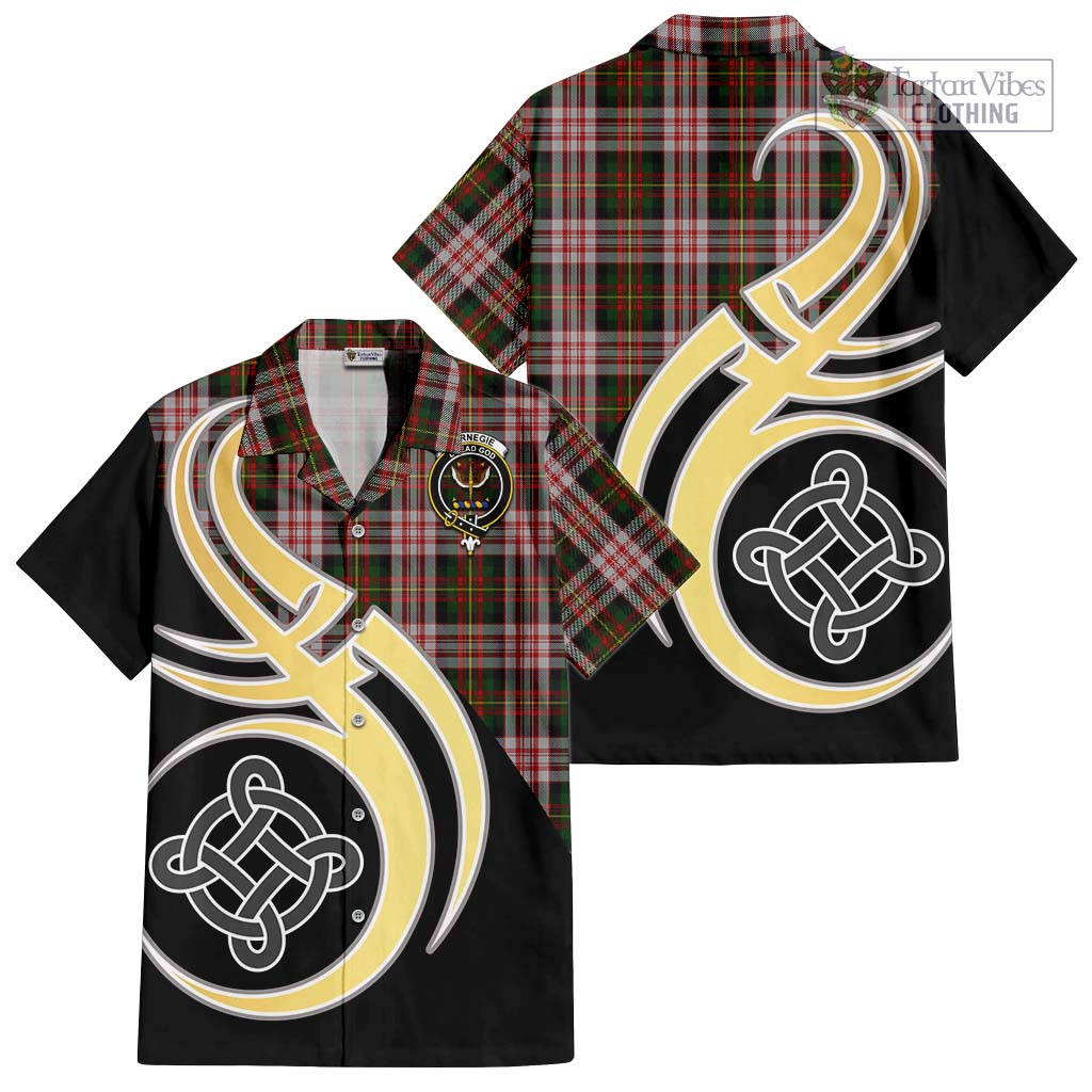 Carnegie Dress Tartan Short Sleeve Button Shirt with Family Crest and Celtic Symbol Style - Tartan Vibes Clothing